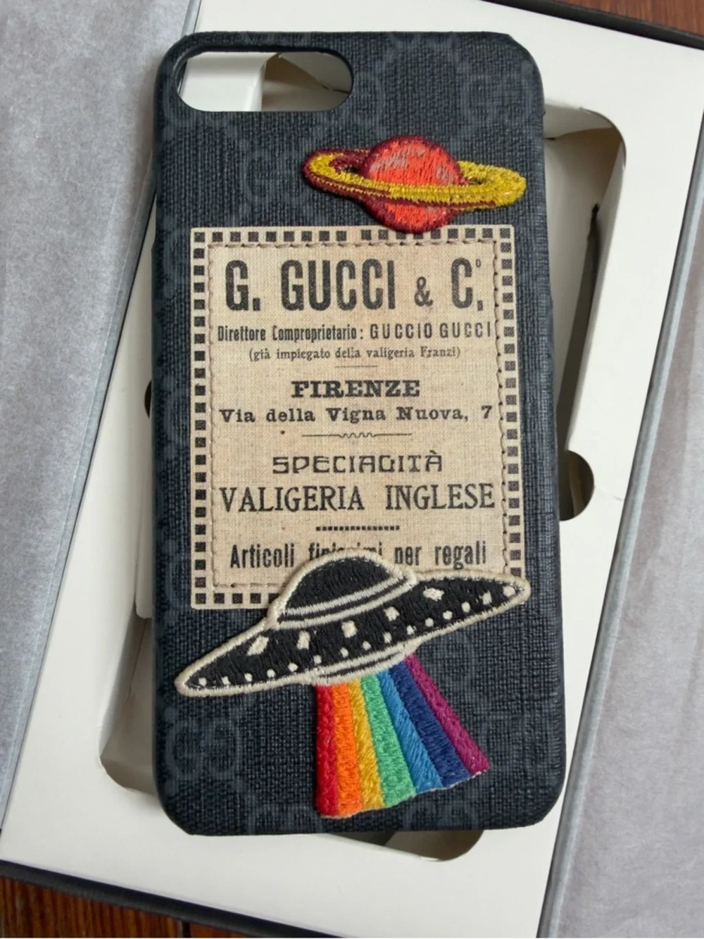 Gucci Black Embroidered UFO & Planet Denim iPhone Case